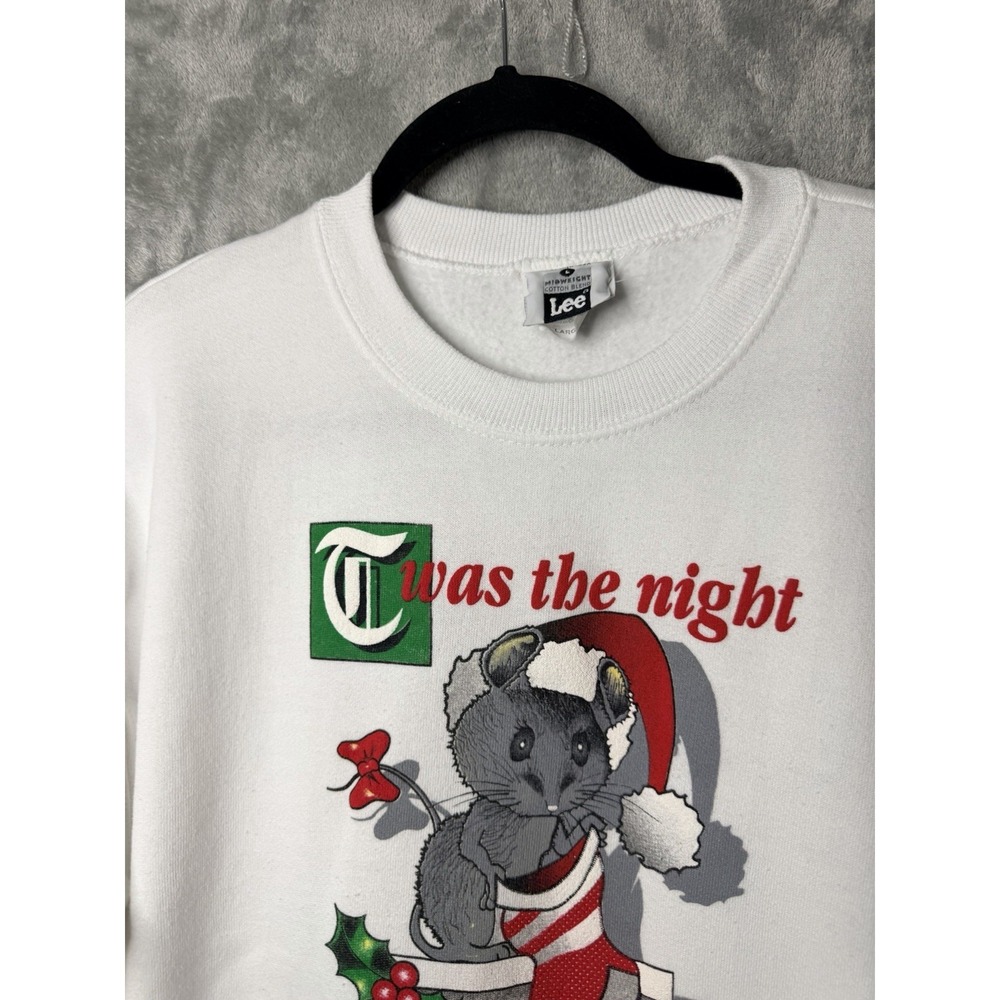 Vintage Crewneck Sweatshirt Large Mouse Christmas Holiday Lee USA - Picture 3 of 8